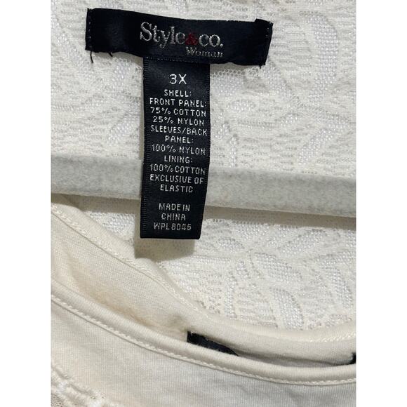 Style & Co Top Womens 3X Plus Cream Lace 3/4 Sleeve Boho Glam cocktail career - Picture 3 of 10